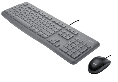 Logitech MK120 Combo: black mouse and gray keyboard with silicone cover