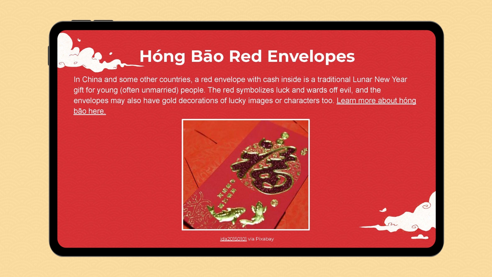 चंद्र नव वर्ष हांग बाओ लाल लिफाफे परंपरा के बारे में छवि और जानकारी के साथ Google स्लाइड