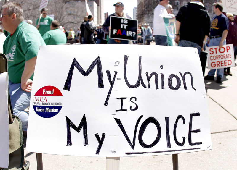 MEA sign that says my union is my voice 