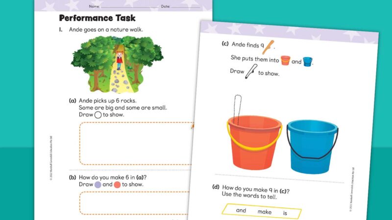Images of two pages of kindergarten math performance task