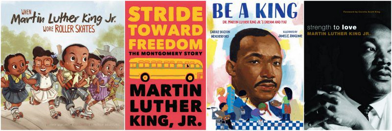 Collage of books about Dr. Martin Luther King, Jr. (Martin Luther King activities)