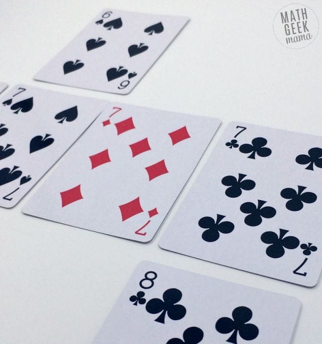 Playing cards laid out face up (Math Card Games)