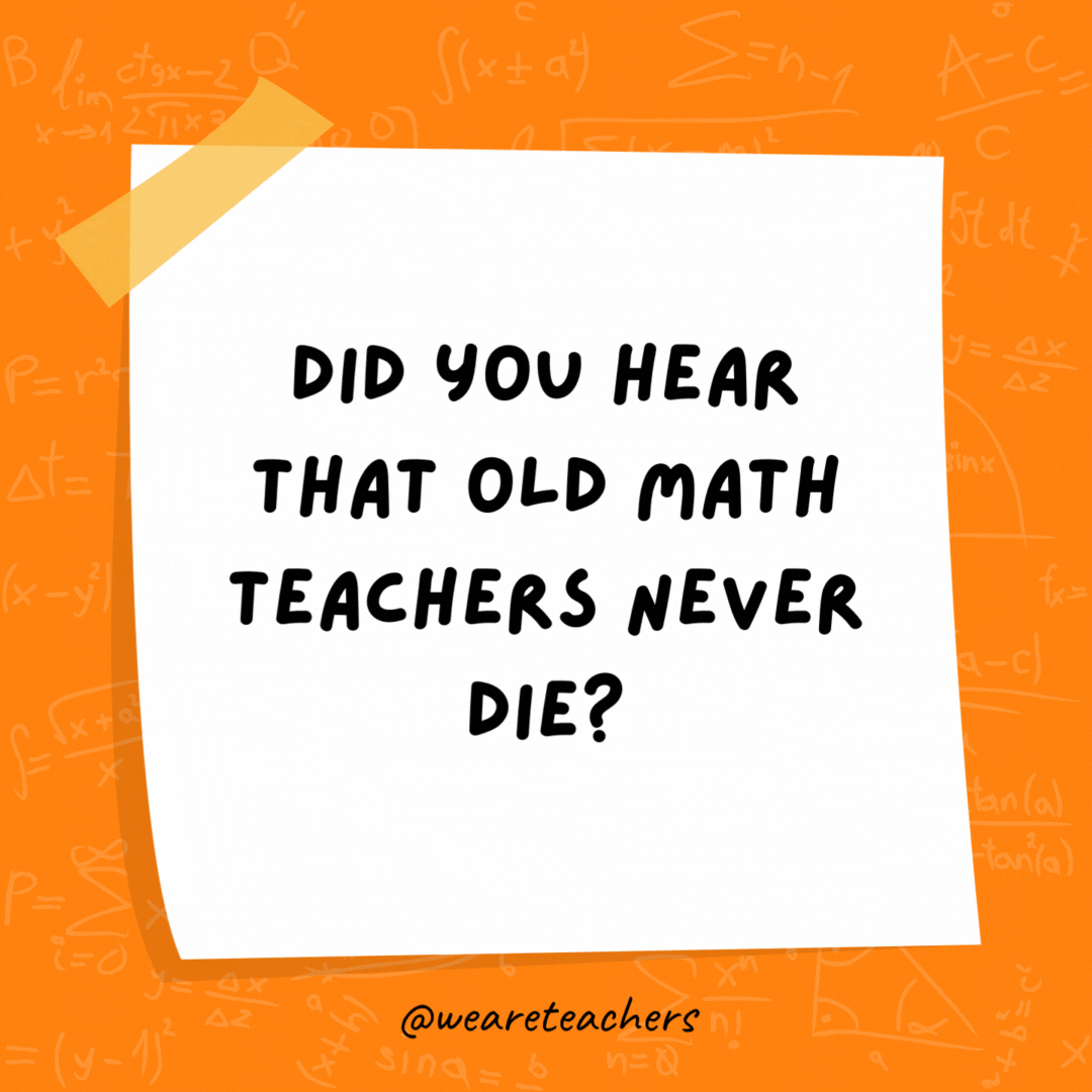 Did you hear that old math teachers never die? They just lose some of their functions.