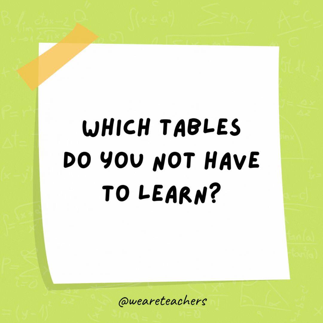 Which tables do you not have to learn? Dinner tables.