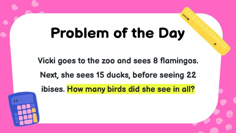 Vicki goes to the zoo and sees 8 flamingos. Next, she sees 15 ducks, before seeing 22 ibises. How many birds did she see in all?