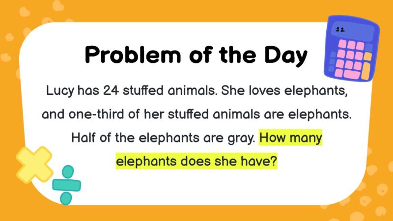 Lucy has 24 stuffed animals. She loves elephants, and one-third of her stuffed animals are elephants. Half of the elephants are gray. How many elephants does she have?