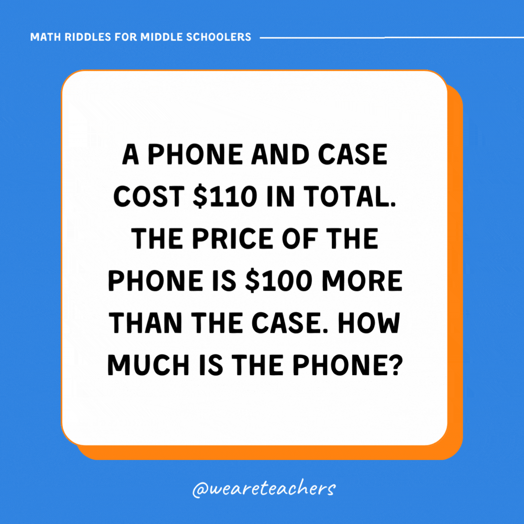 A phone and case cost $110 in total. The price of the phone is $100 more than the case. How much is the phone?