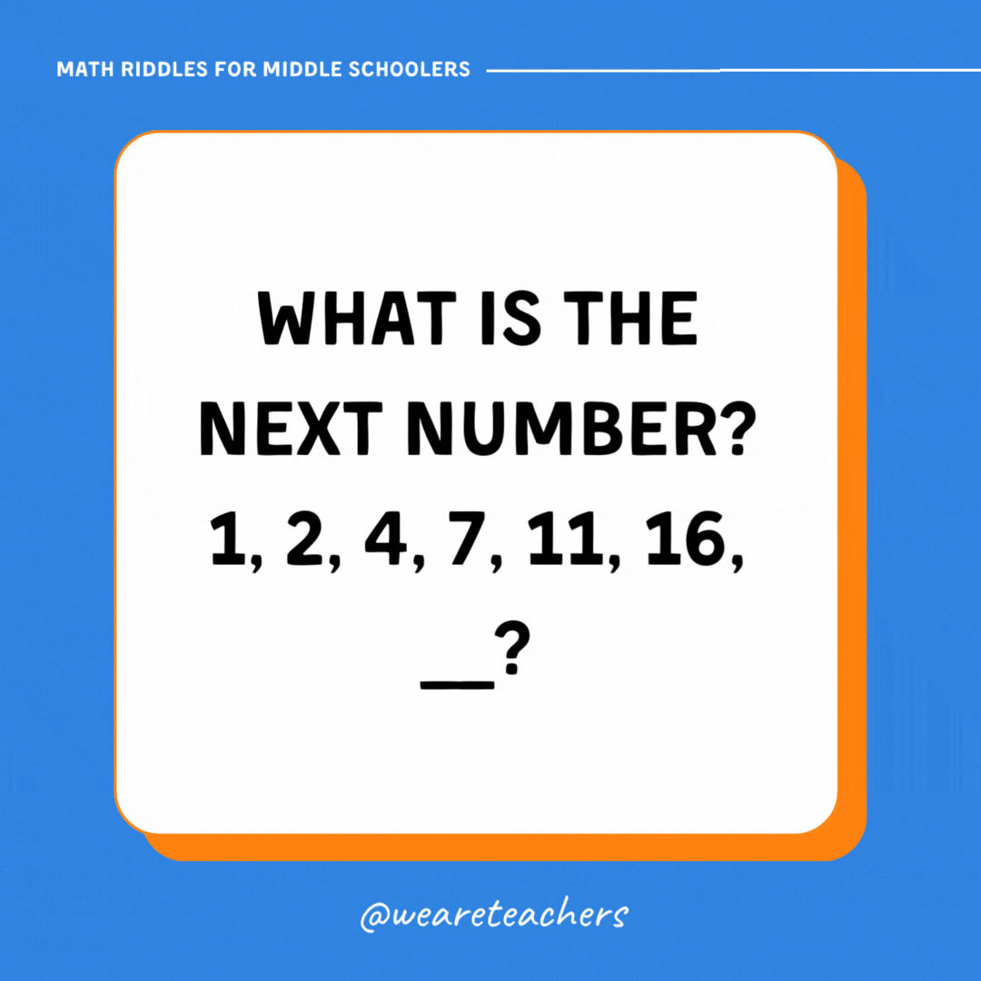 What is the next number? 1, 2, 4, 7, 11, 16, __?