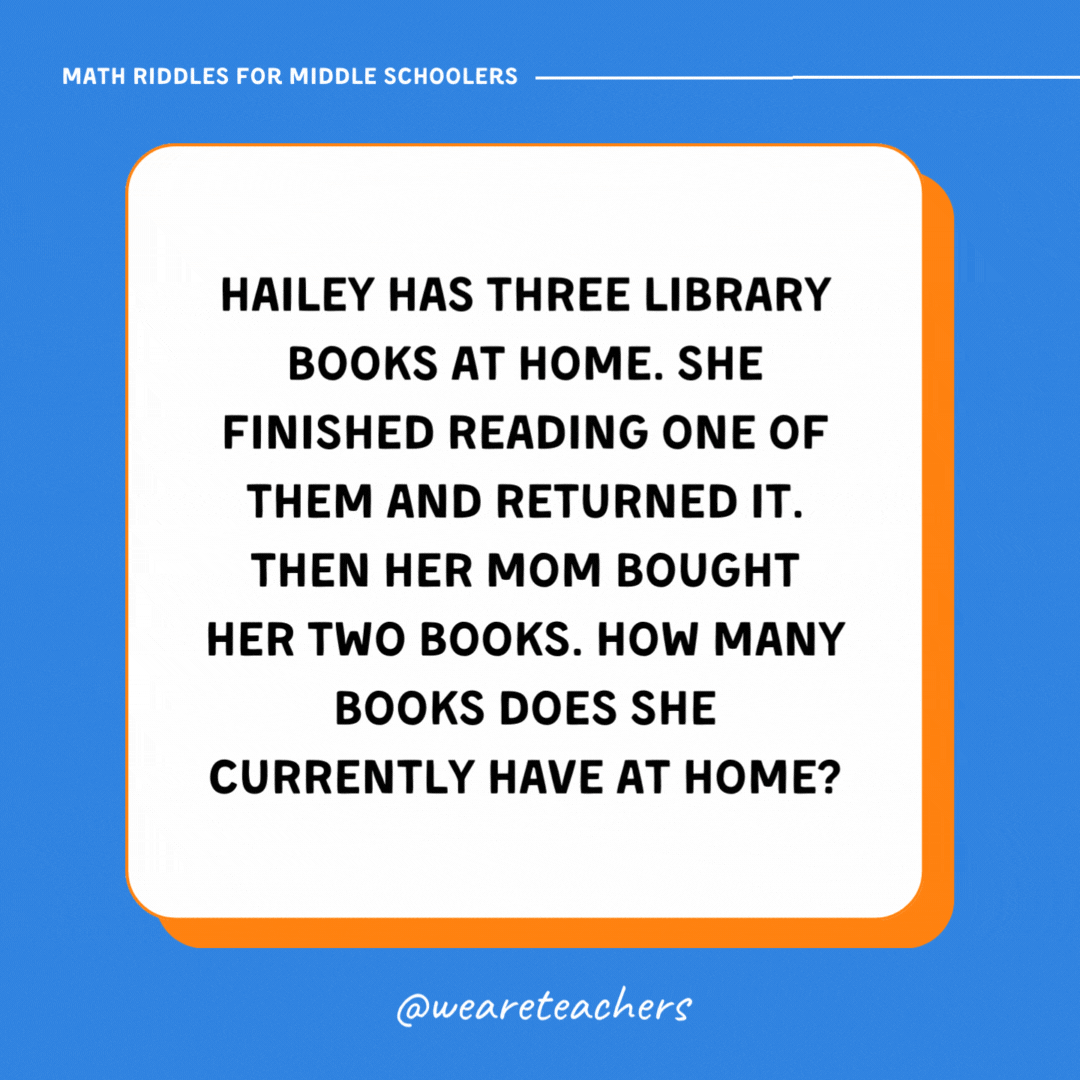 Hailey has three library books at home. She finished reading one of them and returned it. Then her mom bought her two books. How many books does she currently have at home?
