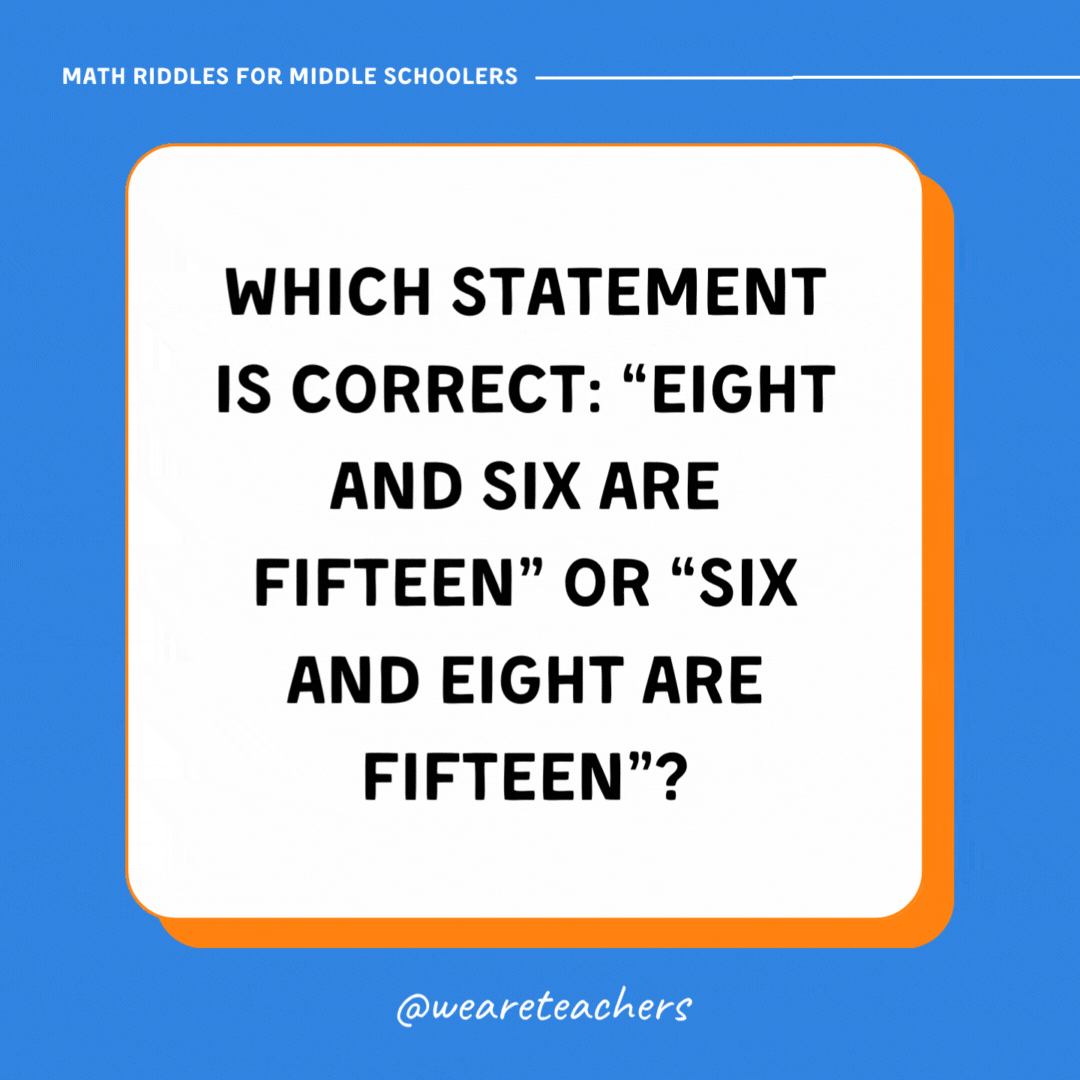Which statement is correct: “Eight and six are fifteen” or “six and eight are fifteen”?