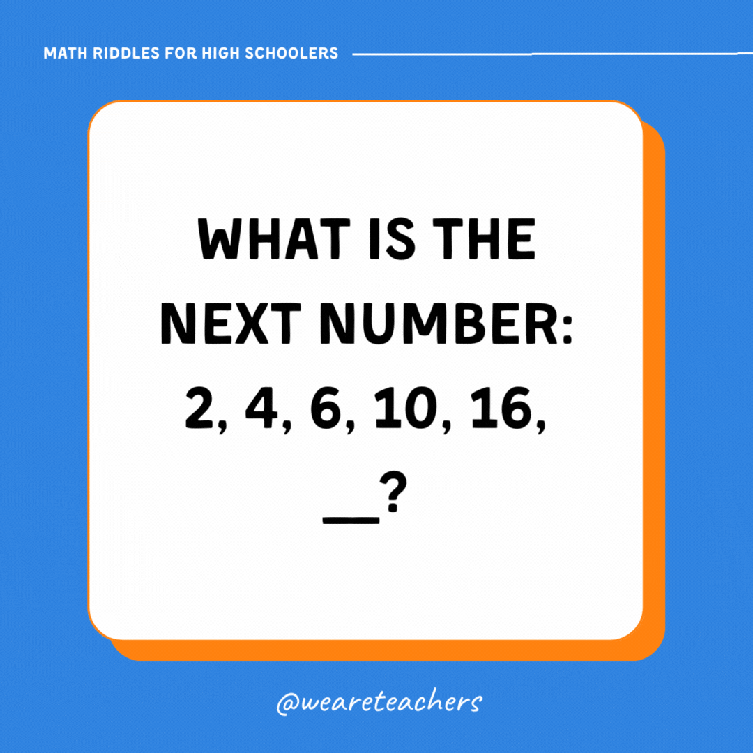 What is the next number: 2, 4, 6, 10, 16, __?