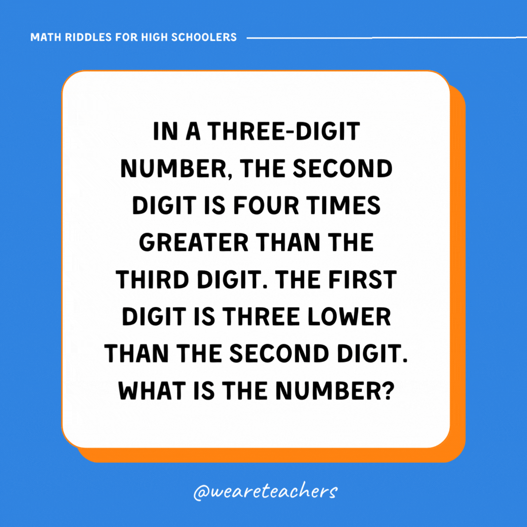In a three-digit number, the second digit is four times greater than the third digit. The first digit is three lower than the second digit. What is the number? 