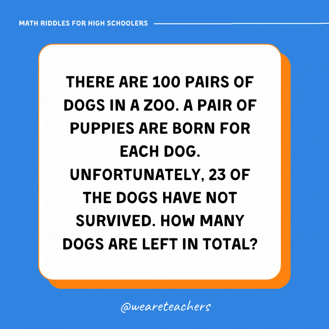There are 100 pairs of dogs in a zoo. A pair of puppies are born for each dog. Unfortunately, 23 of the dogs have not survived. How many dogs are left in total?