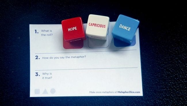 Metaphor dice with words written on each side