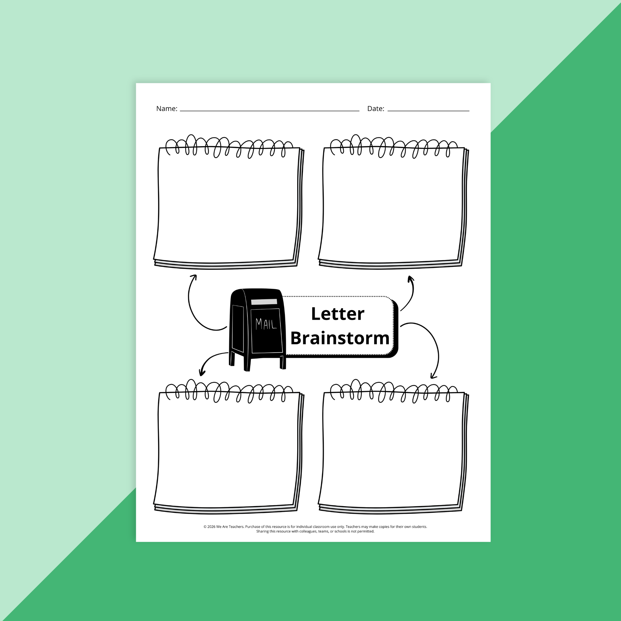 Worksheet from the middle school letter writing activity.