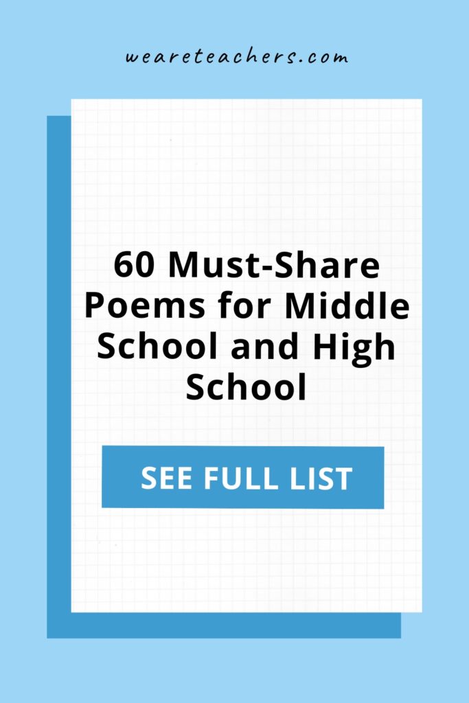 Poems for middle school and high school students can be tricky to choose. Use these poems to inspire creativity, not yawns.