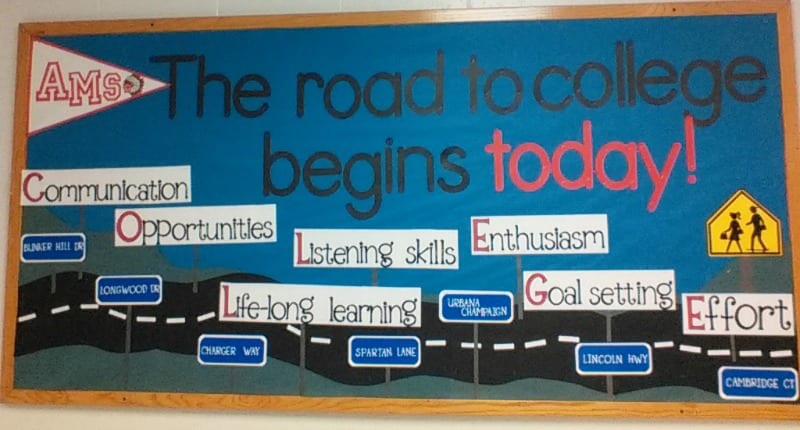 The Road to College Begins Today bulletin board