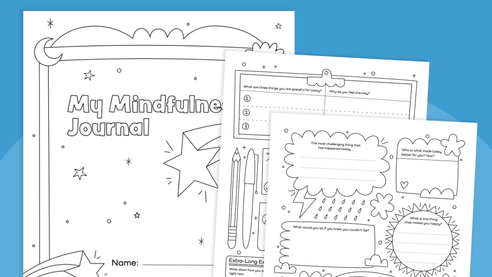an image of three printable mindfulness journal pages for kids