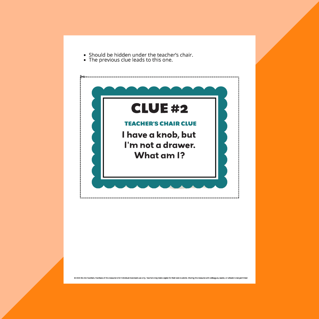 Image of clue 2 from a classroom escape room.