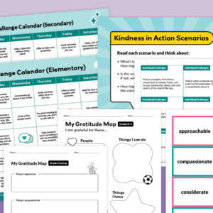 Feature image showing pages from the Month Of Kindess Challenge Activity Bundle.