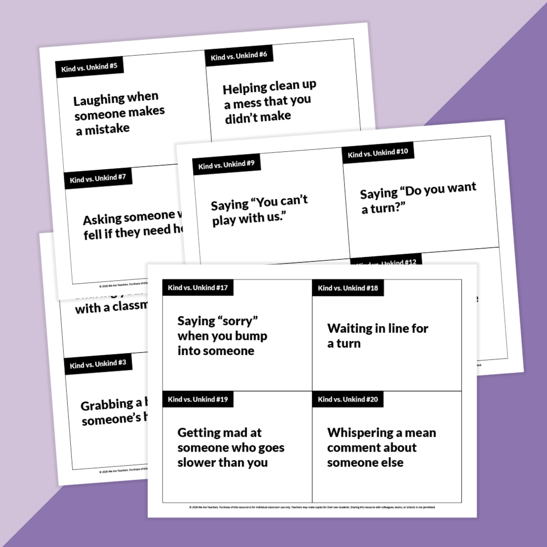 Images of task cards each showing a different kindness challenge.