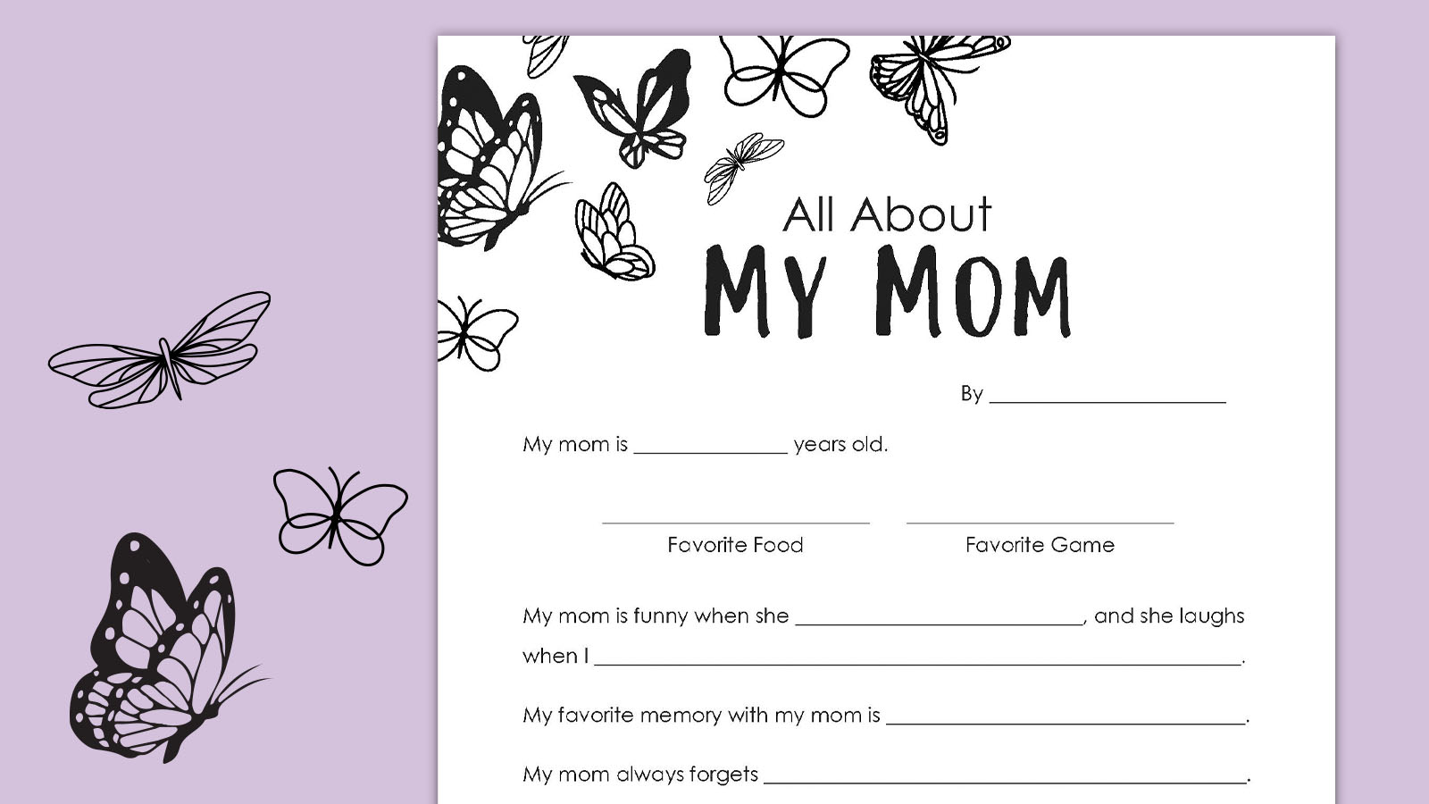 all about my mom printable with questions about moms for mother's day questionnaire