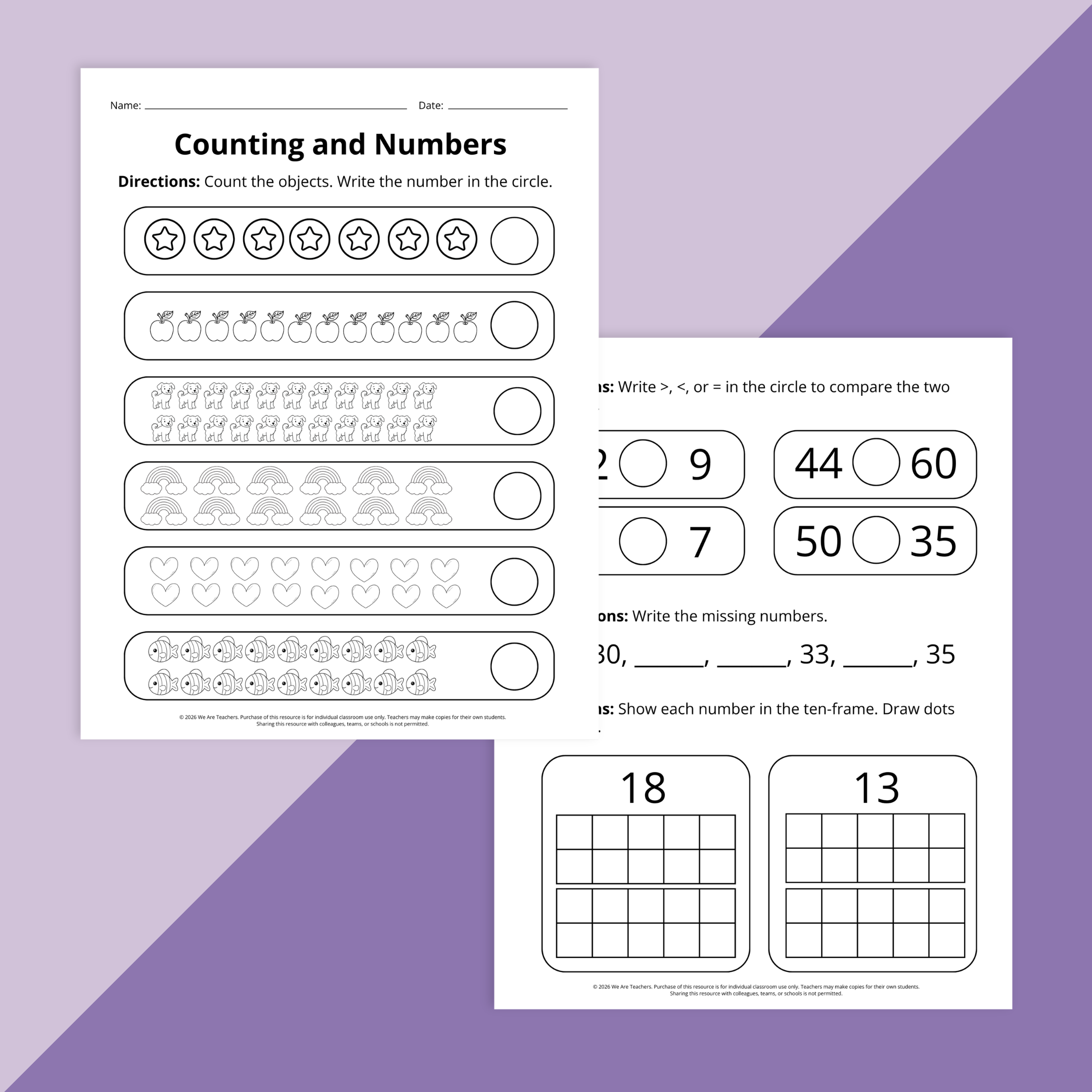 Two worksheets from the Moving Up Worksheet & Activity Bundle: Grade 1.