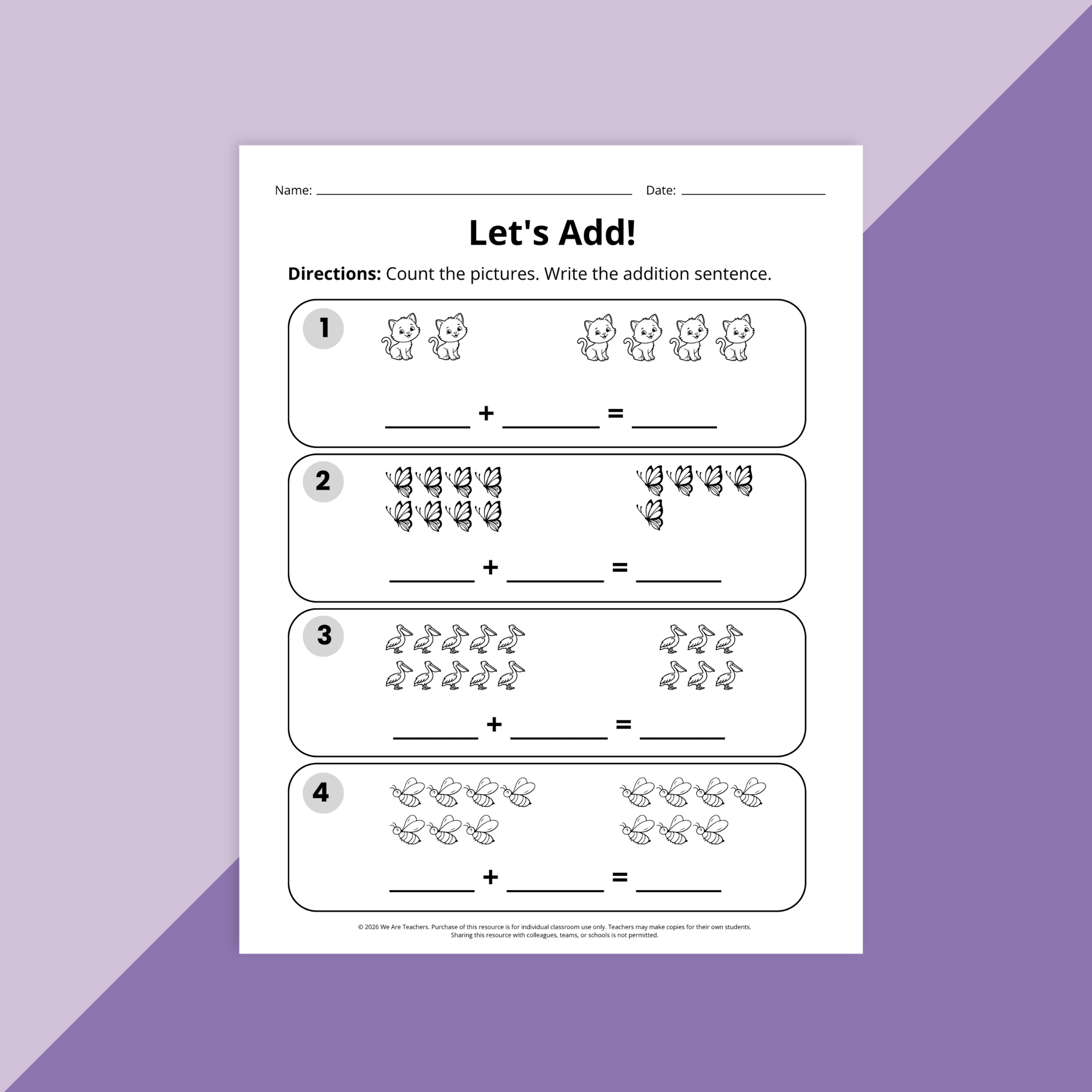 An image of an adding worksheet.
