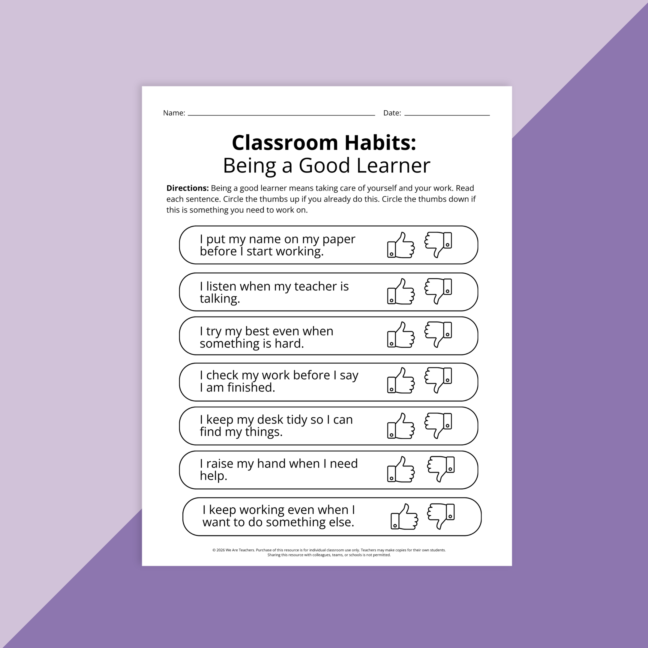 A worksheet on good learning and listening skills.