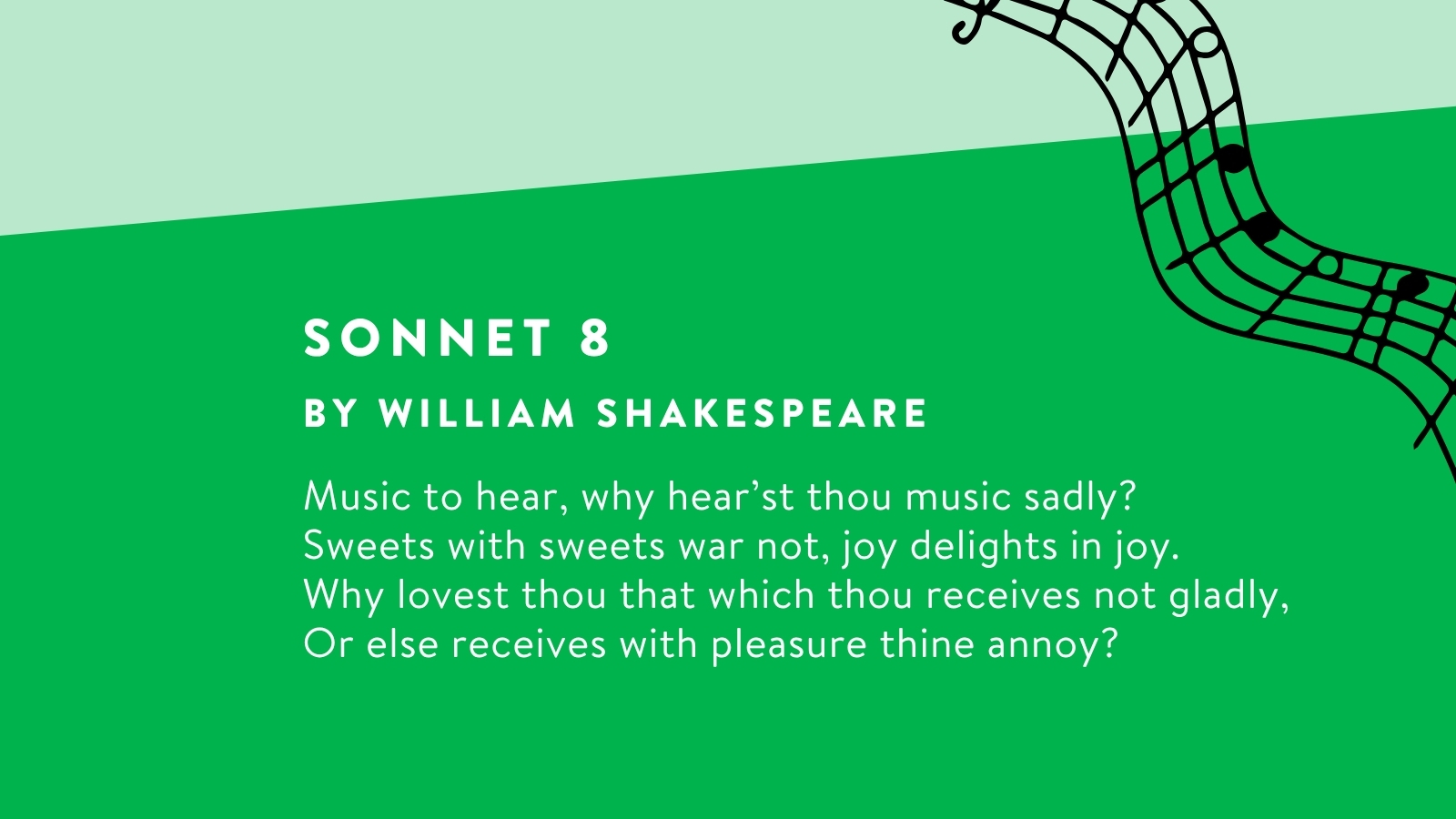 Sonnet 8 text on green background.