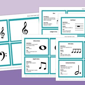 Images of several musical notation flashcards