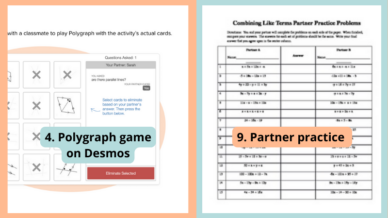 Paired images of activities for secondary math stations