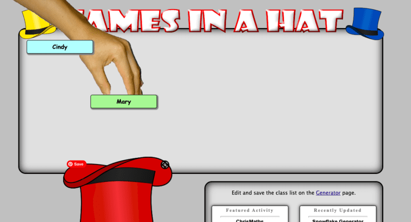 hand reaching into red top hat picking out a slip of paper with a name on it
