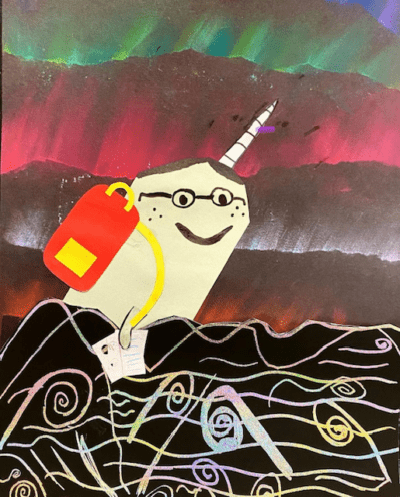 Narwhal student art project as an example to try when teaching 6th grade