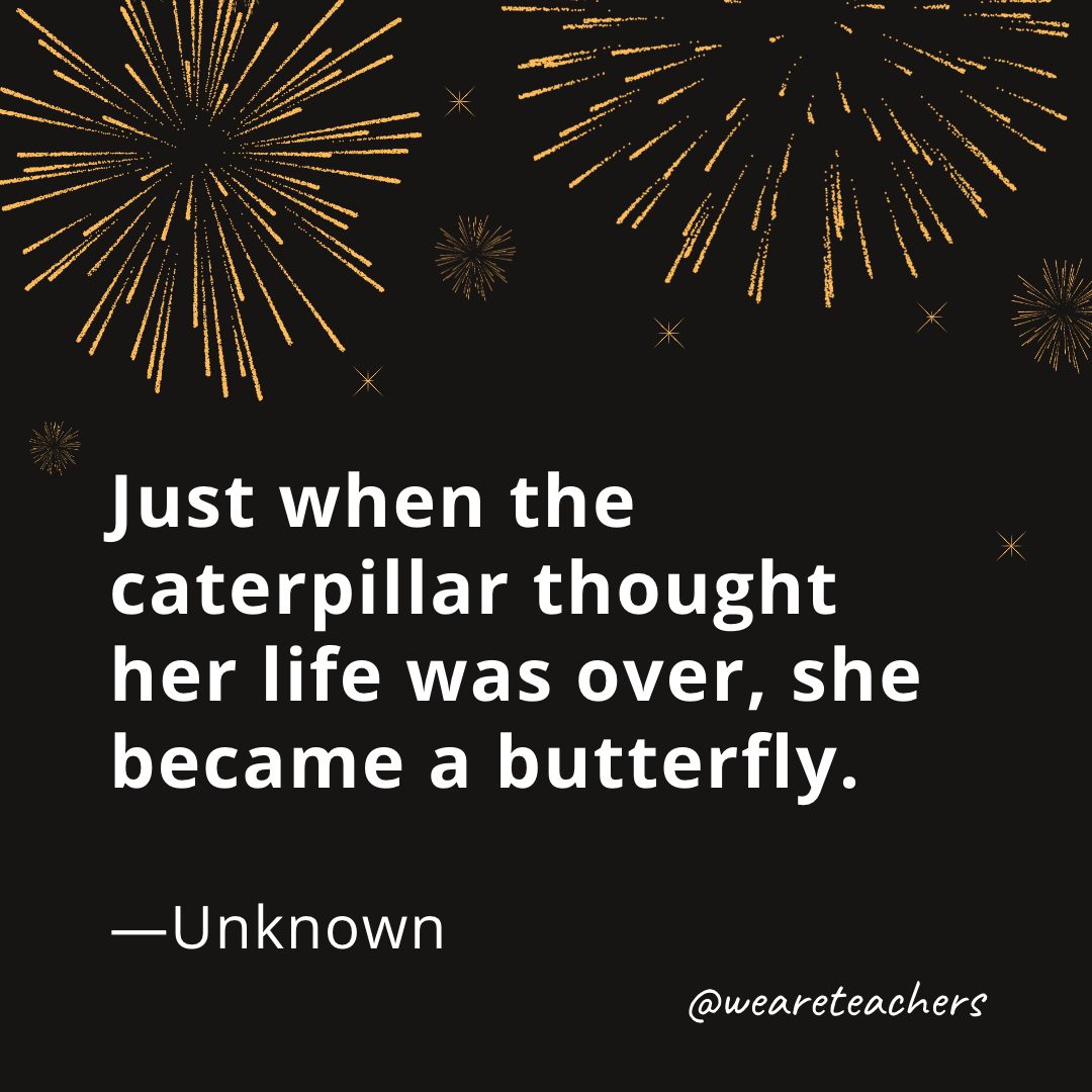 Just when the caterpillar thought her life was over, she became a butterfly. —Unknown
