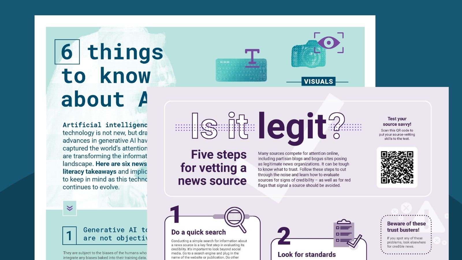 Flat lays of news literacy infographicxs