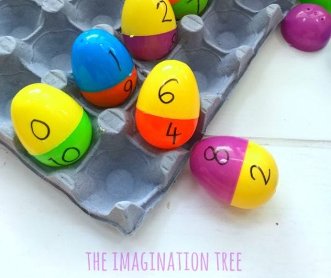 Plastic eggs with numbers written on each half (Number Bonds Activities)