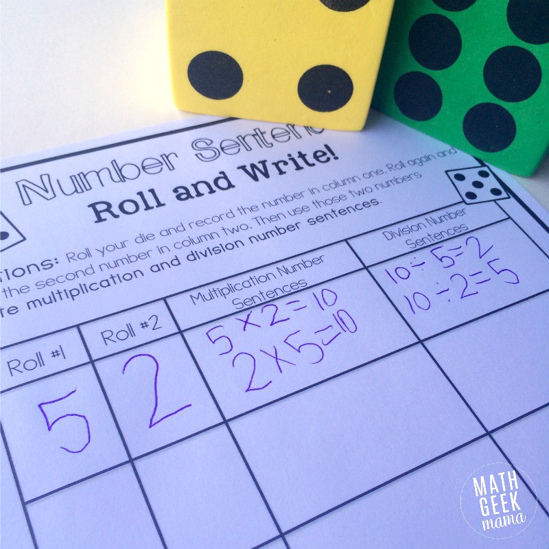 number sentence roll and write fact family practice