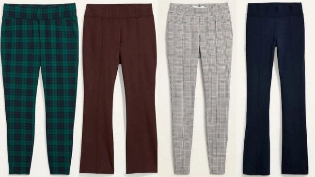 Slim-fit and bootcut knit pants in several colors and patterns