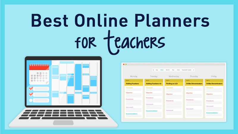 Best online planners for teachers with two examples on a light blue background.