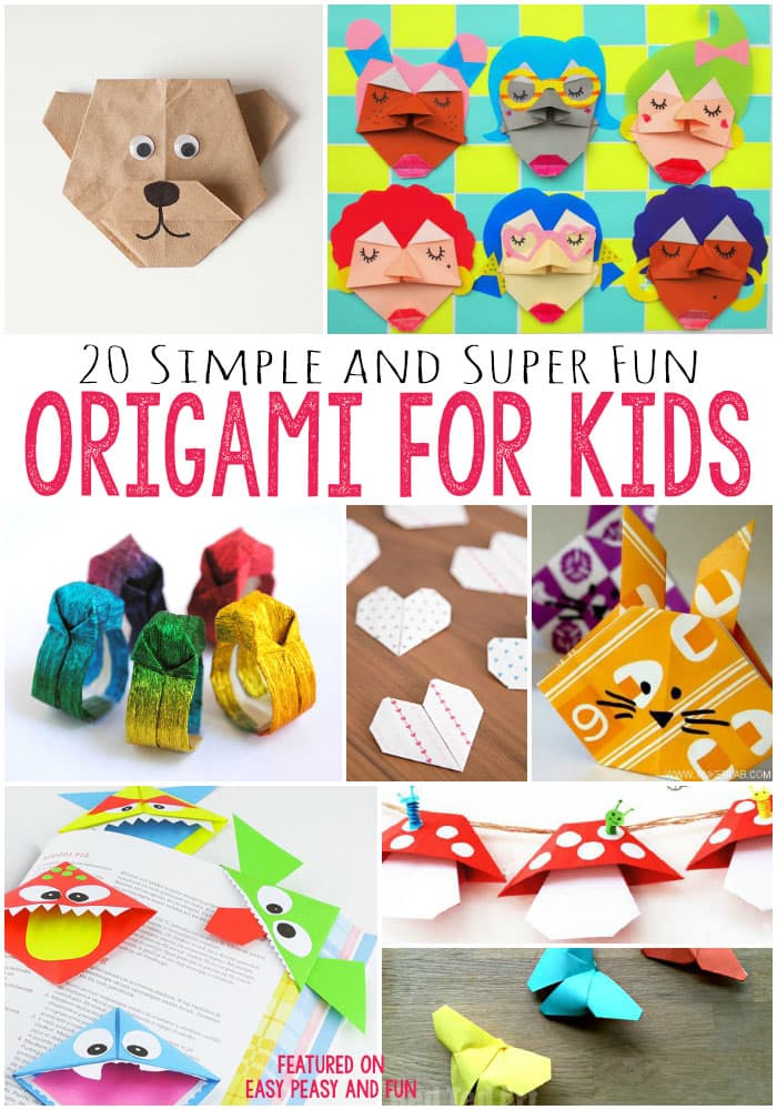 A collage of origami projects for kids as an example of fun last day of school activities