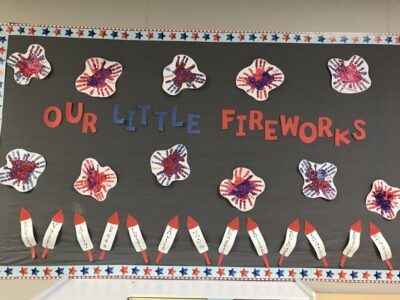 Our little fireworks Fourth of July themed bulletin board idea