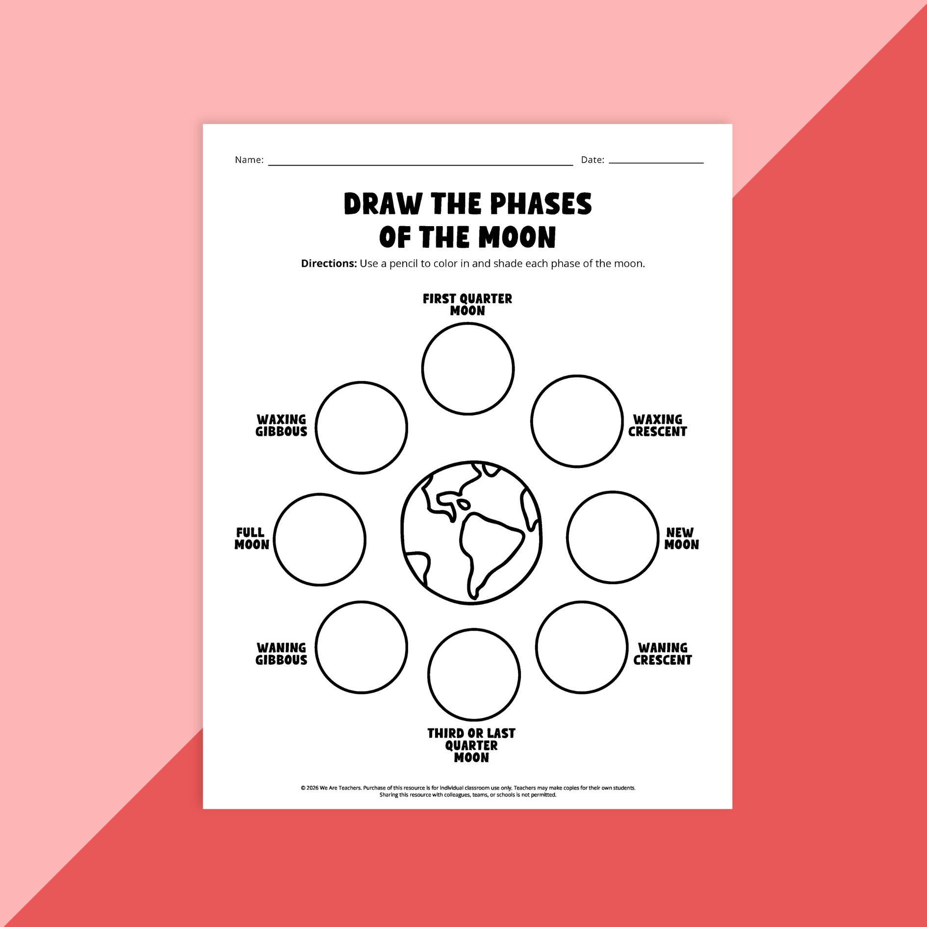 Image of a worksheet activity in the Phases of the Moon Worksheet & Activity Bundle.
