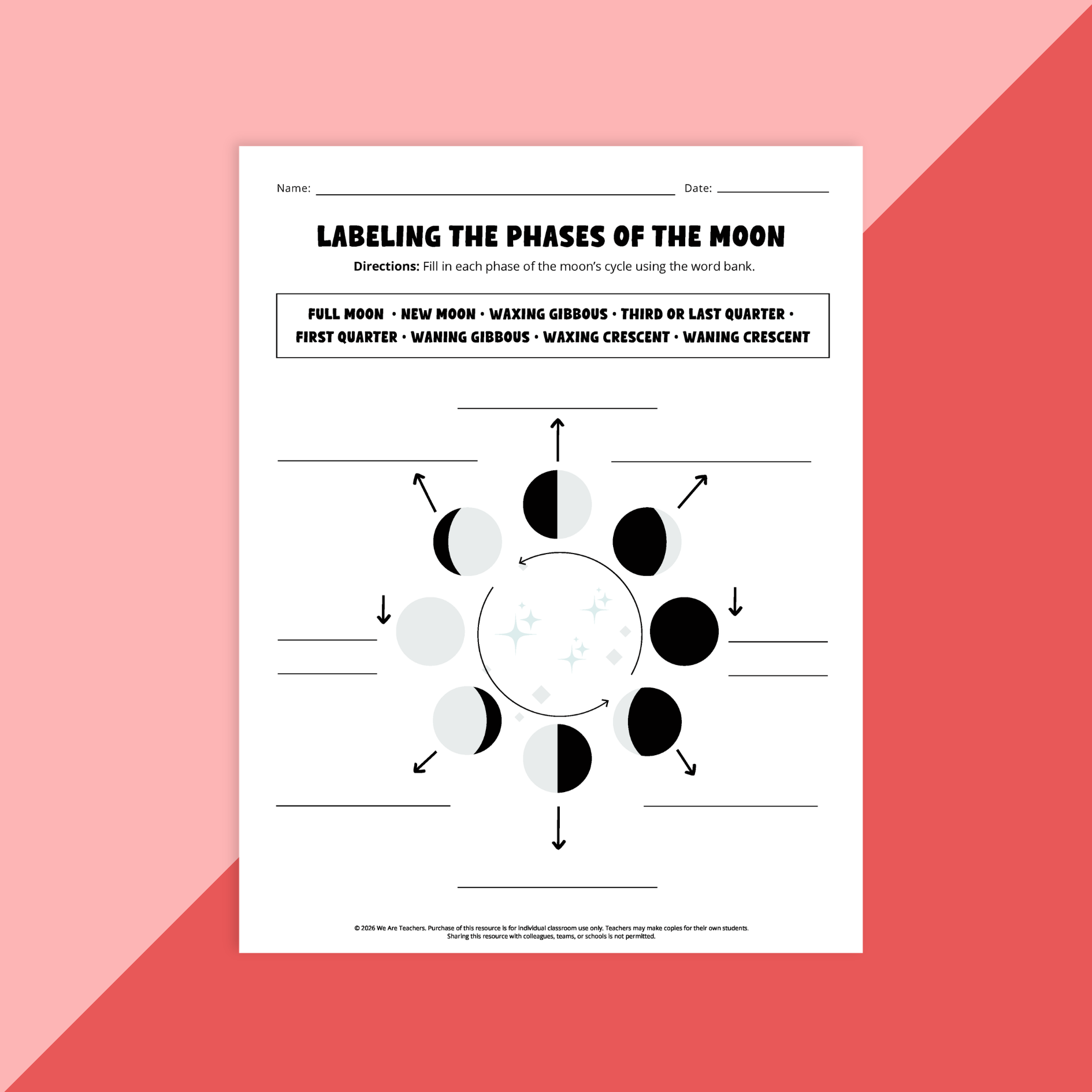 Image of a worksheet on the phases of the moon.