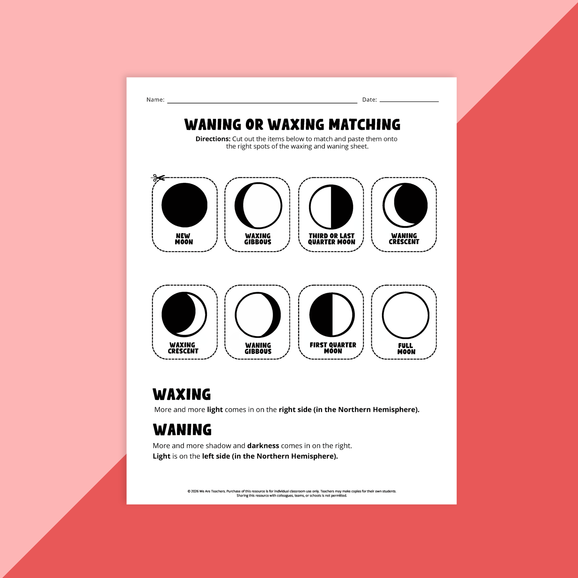 Image of the phases of the moon graphic organizer.