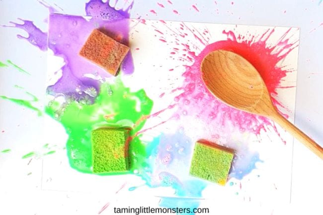 Paint a rainbow sponge painting art - Messy Little Monster