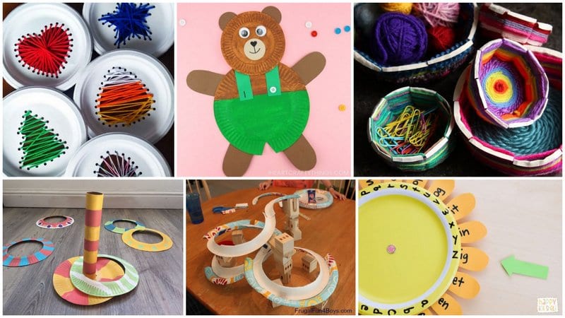 Six images of different paper plate activities.