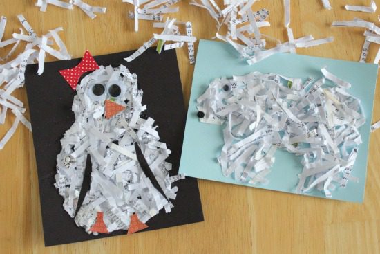 shredded paper snowman in a bag winter craft