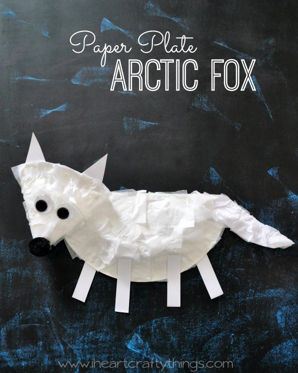 Winter fox craft made from paper plates and tissue paper
