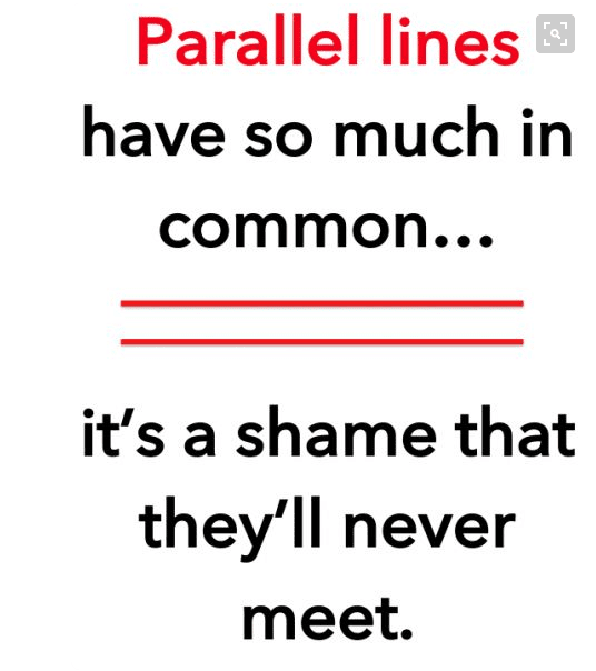 Parallel lines have so much in common… it’s a shame they’ll never meet.